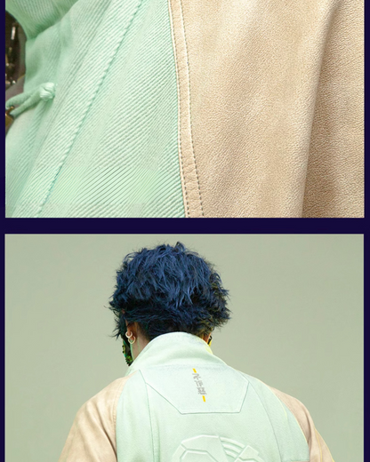 Manteau Patchwork 3D Avant-Garde -  design patchwork - Manteau Patchwork 3D en Denim et Cuir