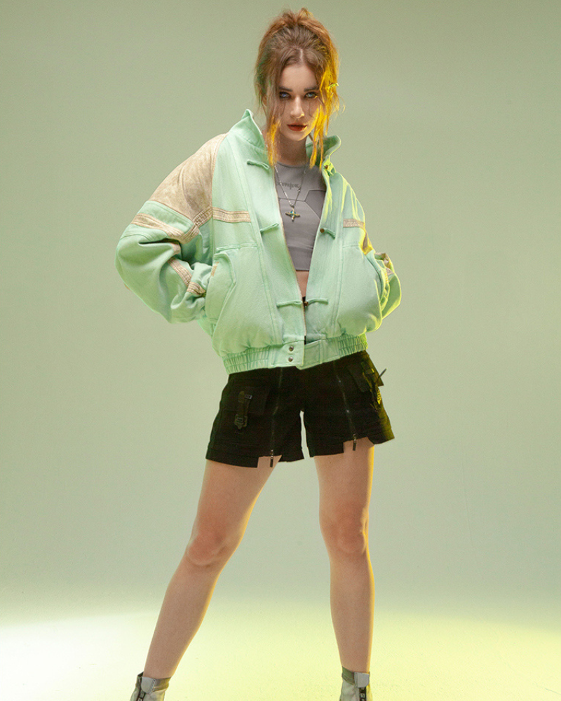 Manteau Patchwork 3D Avant-Garde - manteau - Manteau Patchwork 3D en Denim et Cuir