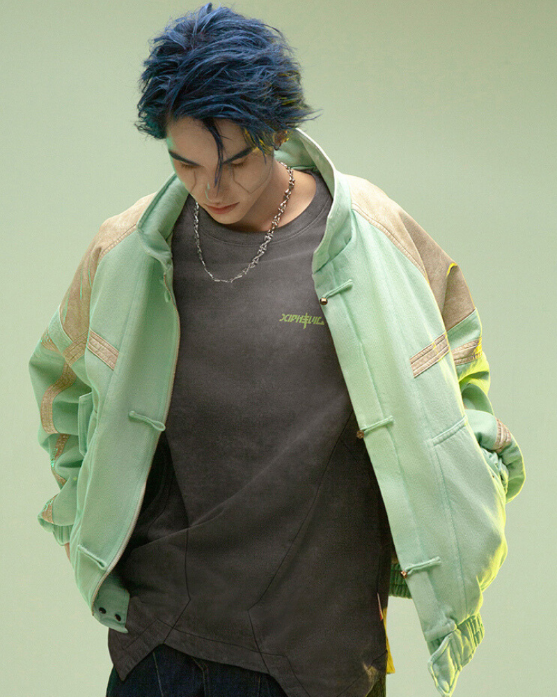 Manteau Patchwork 3D Avant-Garde -  techwear - Manteau Patchwork 3D en Denim et Cuir