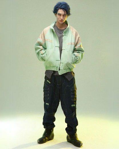 Manteau Patchwork 3D Avant-Garde - veste techwear - Manteau Patchwork 3D en Denim et Cuir