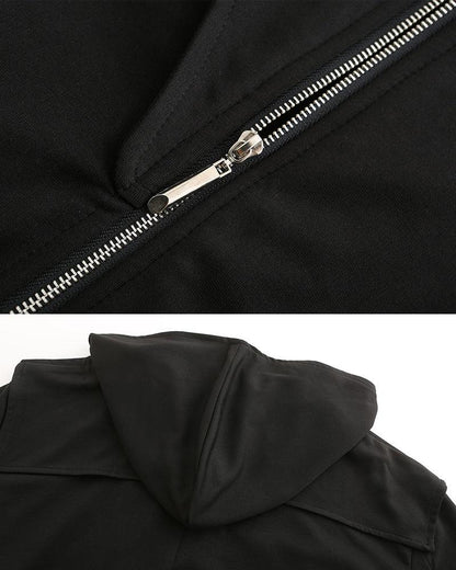 Manteau Technique Long Asymétrique Chic -  streetwear - Manteau Long Asymétrique Chic à Capuche pour un Style Unique