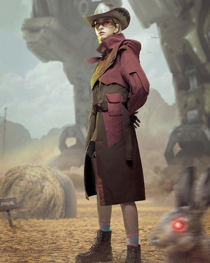 Manteau Trench en Jean Futuriste -  manteau marron - Manteau Trench en Jean Futuriste pour le Quotidien