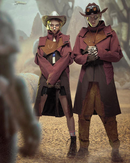 Manteau Trench en Jean Futuriste -  manteau rouge - Manteau Trench en Jean Futuriste pour le Quotidien