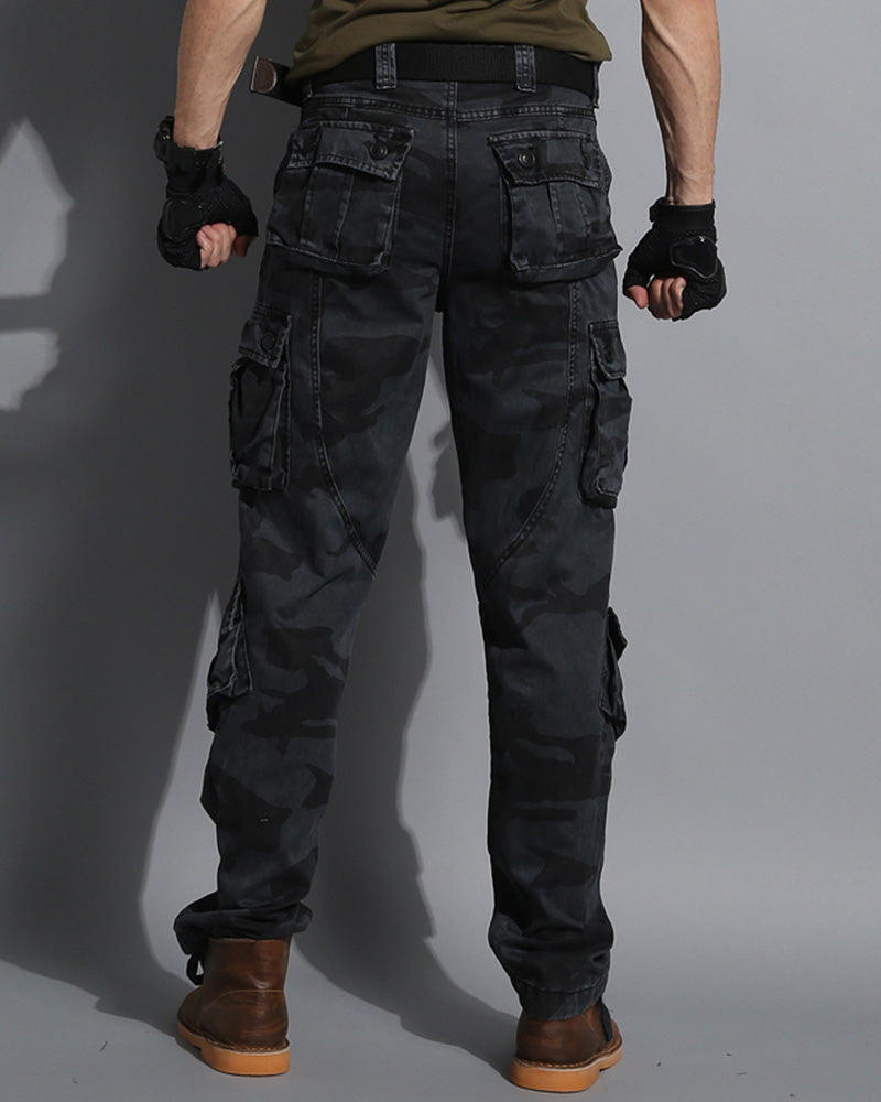 Pantalon Cargo Camouflage Noir Discret -  confort - Pantalon Cargo Camouflage Noir pour un Style Décontracté