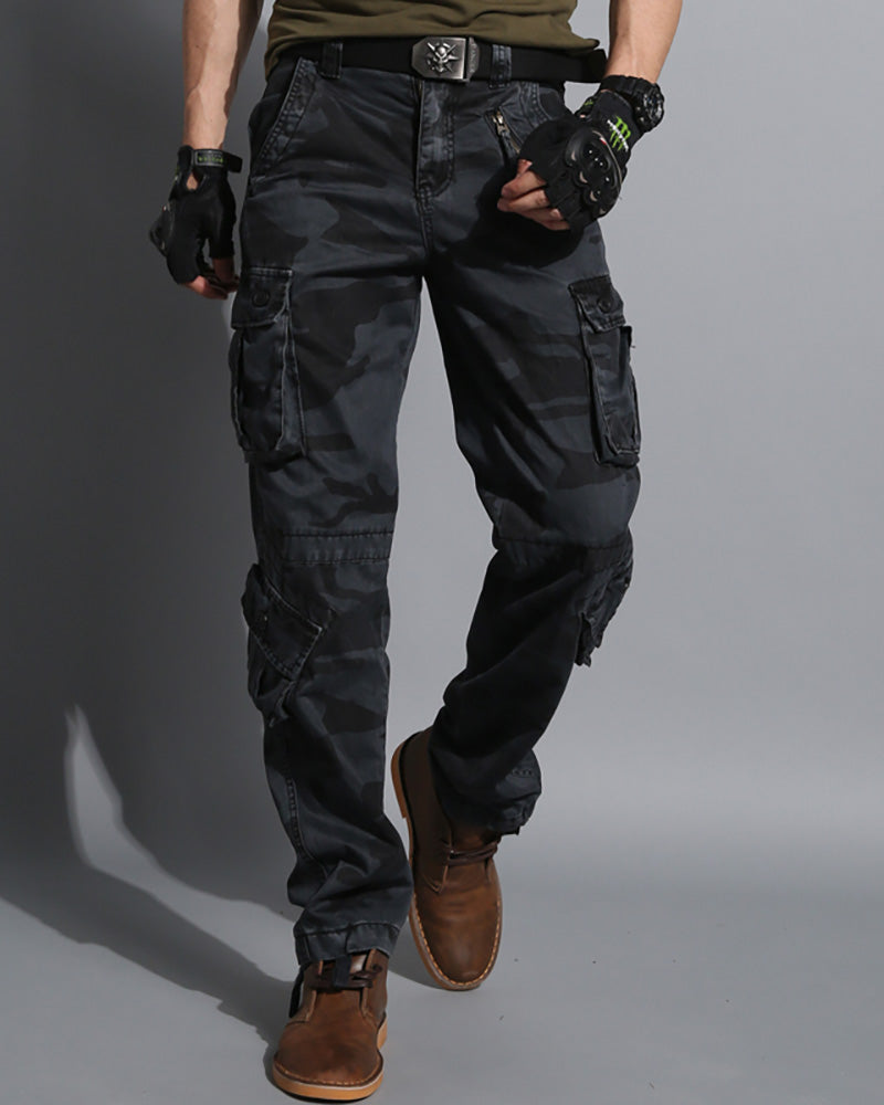 Pantalon Cargo Camouflage Noir Discret - pantalon cargo - Pantalon Cargo Camouflage Noir pour un Style Décontracté