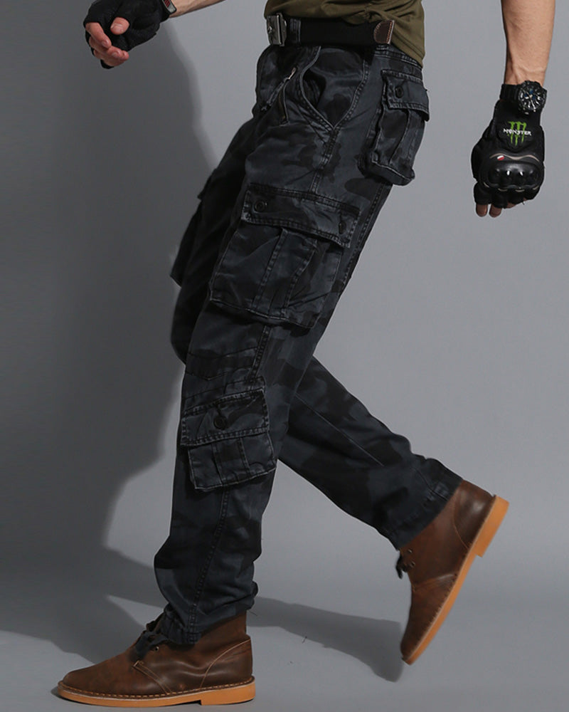 Pantalon Cargo Camouflage Noir Discret - pantalon techwear - Pantalon Cargo Camouflage Noir pour un Style Décontracté