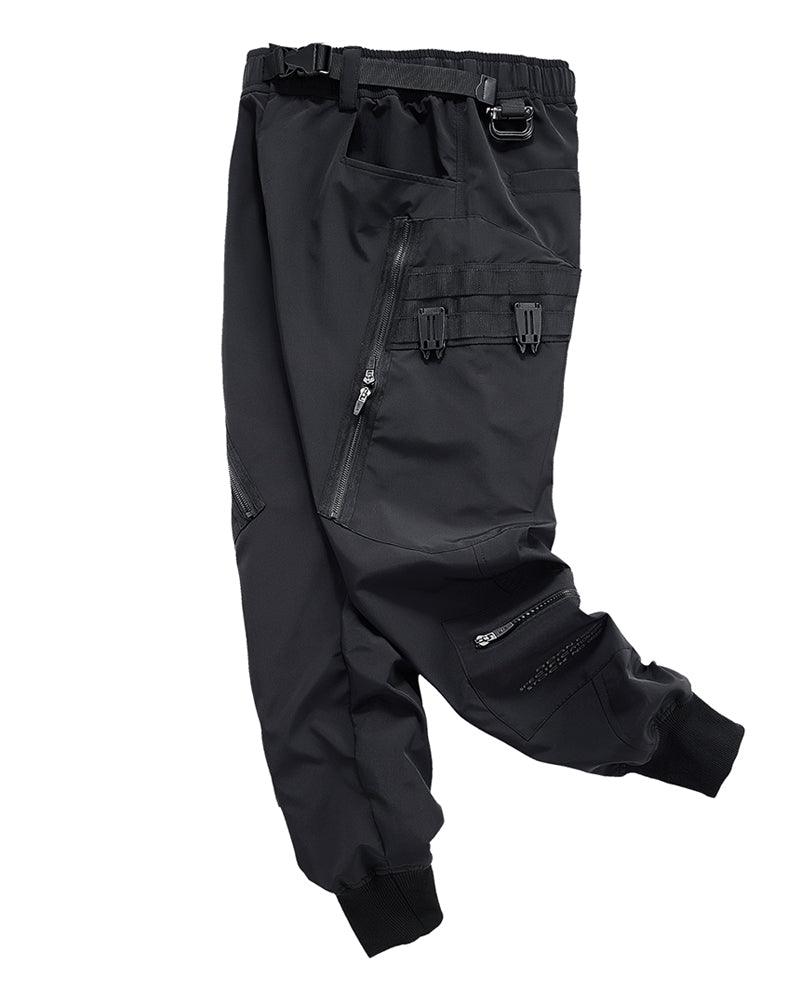 Pantalon Cargo Chic Noir avec Poche Zippée -  poche zippée - Pantalon Cargo Noir avec Poches Zippées pour Confort Quotidien