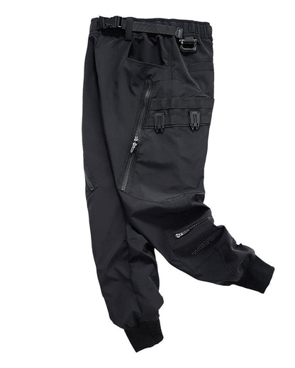 Pantalon Cargo Chic Noir avec Poche Zippée -  poche zippée - Pantalon Cargo Noir avec Poches Zippées pour Confort Quotidien