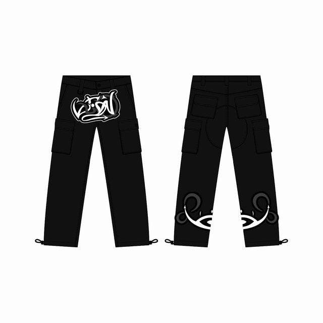 Pantalon cargo graffiti noir -  mode urbaine - Pantalon cargo graffiti noir pour un look streetwear unique