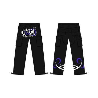 Pantalon cargo graffiti noir - pantalon coton - Pantalon cargo graffiti noir pour un look streetwear unique