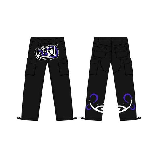 Pantalon cargo graffiti noir - pantalon coton - Pantalon cargo graffiti noir pour un look streetwear unique