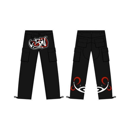 Pantalon cargo graffiti noir -  streetwear - Pantalon cargo graffiti noir pour un look streetwear unique