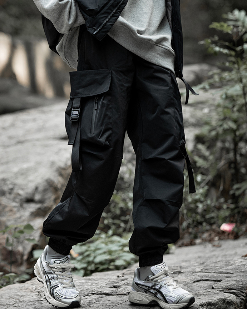 Pantalon Cargo Noir Chic -  pantalon chic - Pantalon Cargo Noir Chic avec Poches Spacieuses