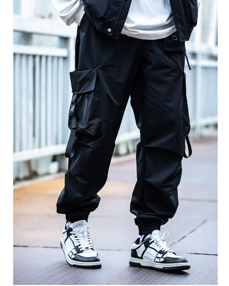 Pantalon Cargo Noir Chic -  pantalon chic - Pantalon Cargo Noir Chic avec Poches Spacieuses
