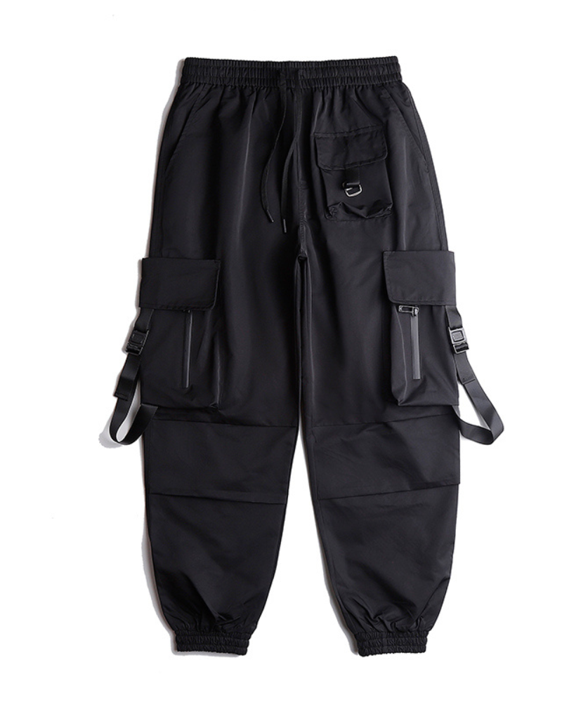 Pantalon Cargo Noir Chic -  pantalon en polyester - Pantalon Cargo Noir Chic avec Poches Spacieuses