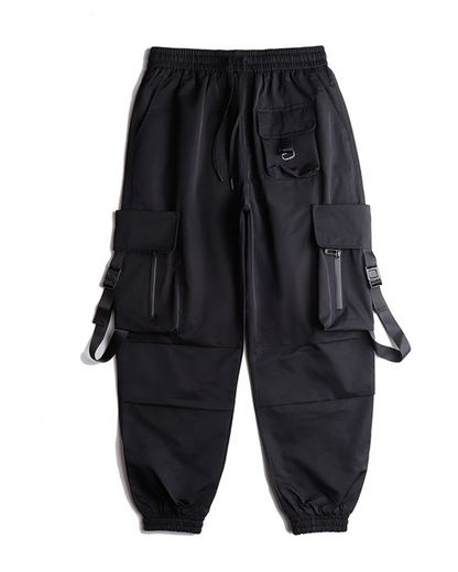 Pantalon Cargo Noir Chic -  pantalon en polyester - Pantalon Cargo Noir Chic avec Poches Spacieuses