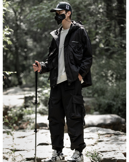 Pantalon Cargo Noir Chic - pantalon noir - Pantalon Cargo Noir Chic avec Poches Spacieuses