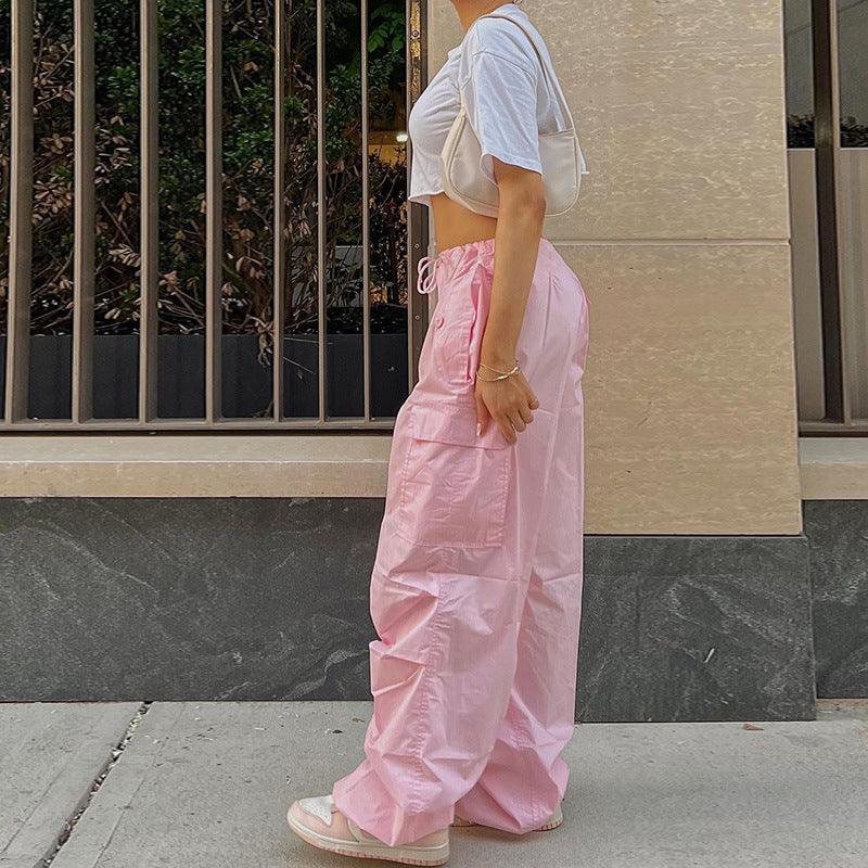 Pantalon cargo parachute rose -  fashion - Pantalon cargo parachute rose pour un style décontracté