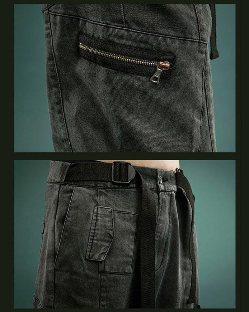 Pantalon Cargo Utilitaire Réfléchissant en Denim -  pantalon futuriste - Pantalon Cargo Réfléchissant en Denim Gris Foncé