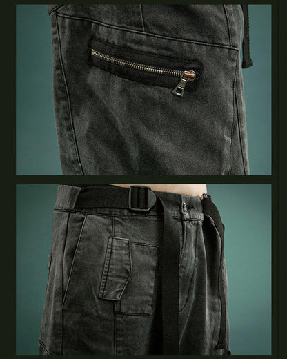 Pantalon Cargo Utilitaire Réfléchissant en Denim -  pantalon futuriste - Pantalon Cargo Réfléchissant en Denim Gris Foncé