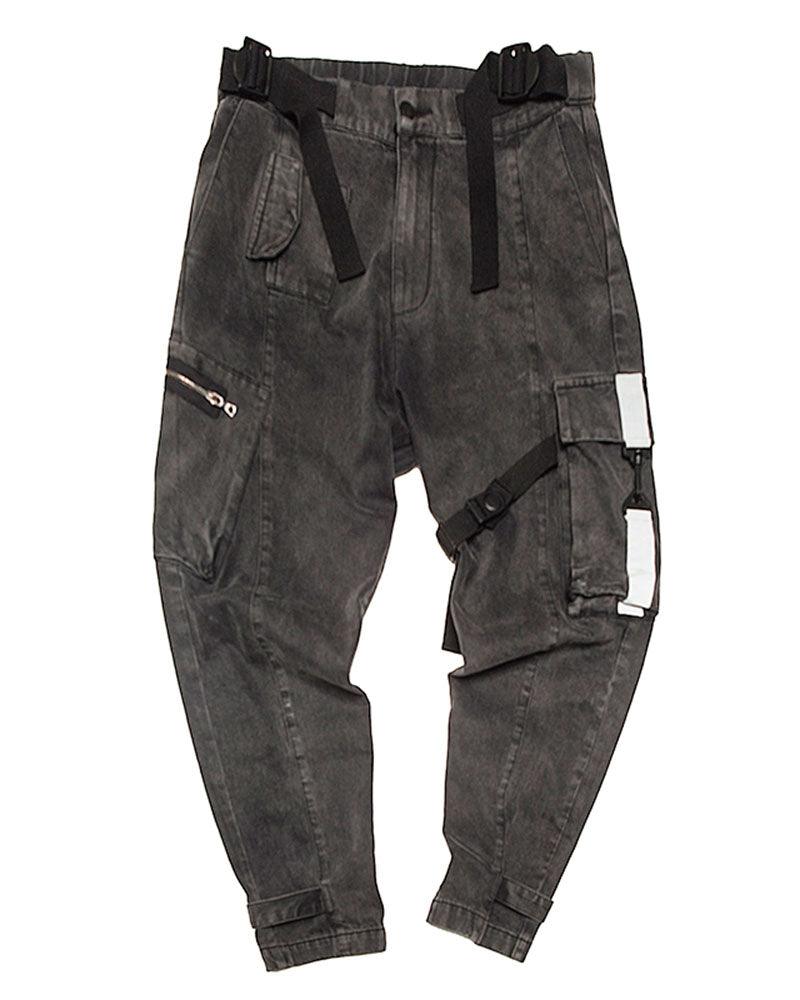 Pantalon Cargo Utilitaire Réfléchissant en Denim - pantalon techwear - Pantalon Cargo Réfléchissant en Denim Gris Foncé
