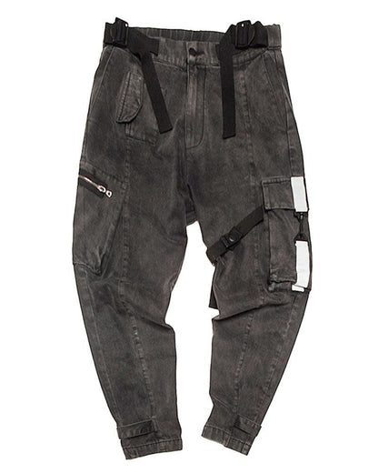 Pantalon Cargo Utilitaire Réfléchissant en Denim - pantalon techwear - Pantalon Cargo Réfléchissant en Denim Gris Foncé
