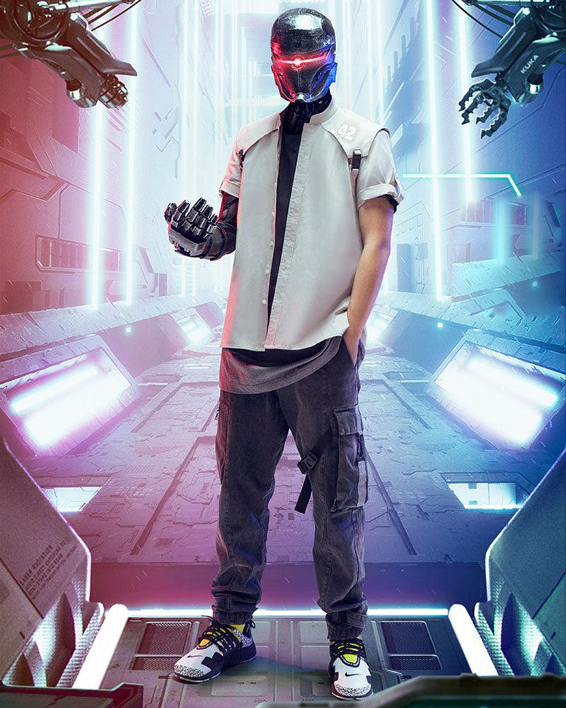 Pantalon Cargo Utilitaire Réfléchissant en Denim -  style futuriste - Pantalon Cargo Réfléchissant en Denim Gris Foncé