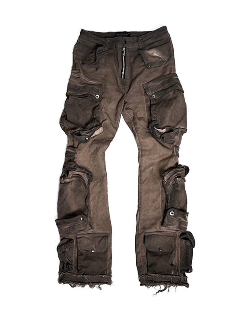 Pantalon Cargo Évasé Distressé Tendance - pantalon cargo - Pantalon Cargo Distressé Évasé au Style Urbain