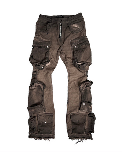 Pantalon Cargo Évasé Distressé Tendance - pantalon cargo - Pantalon Cargo Distressé Évasé au Style Urbain