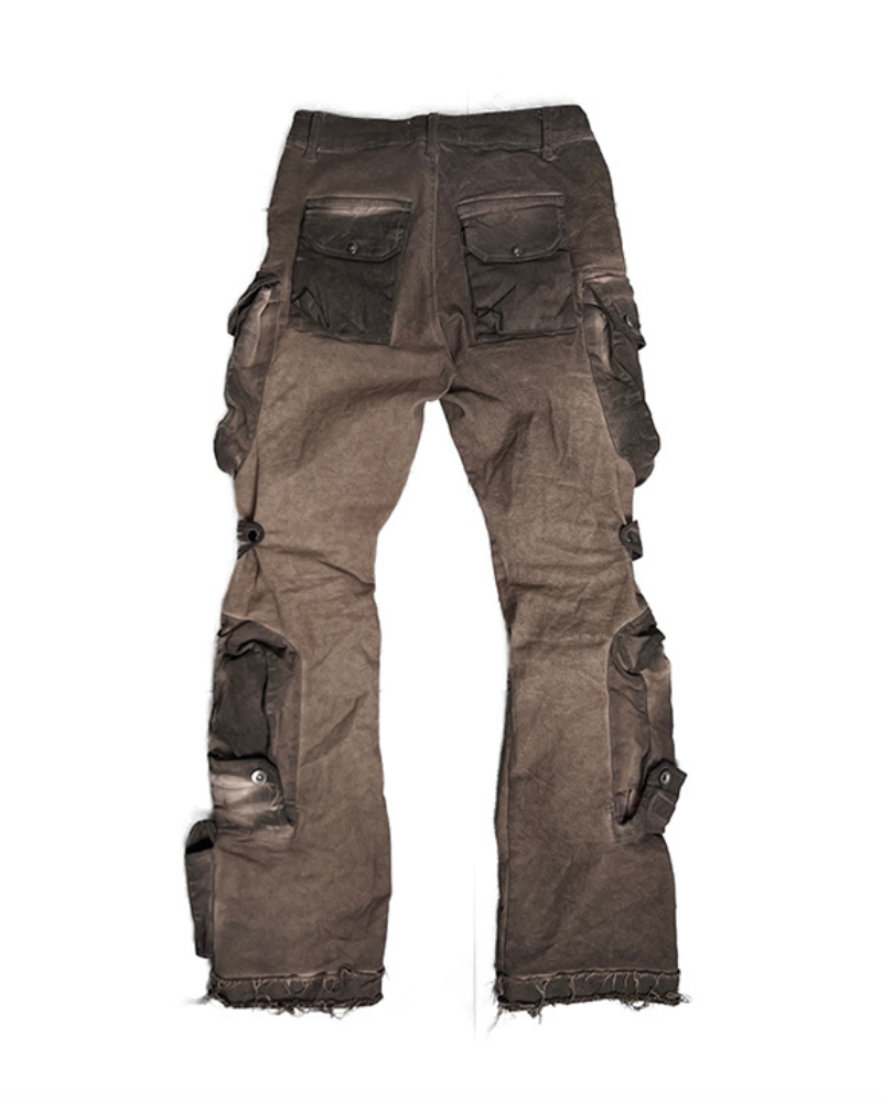Pantalon Cargo Évasé Distressé Tendance - pantalons techwear - Pantalon Cargo Distressé Évasé au Style Urbain