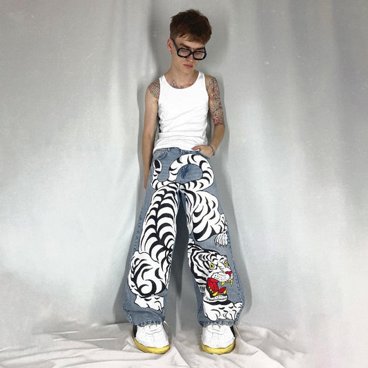 Pantalon en Denim Vintage Patchwork Y2K - pantalon décontracté - Pantalon Denim Vintage Patchwork Y2K pour un style unique