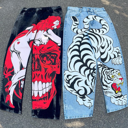 Pantalon en Denim Vintage Patchwork Y2K - pantalon y2k - Pantalon Denim Vintage Patchwork Y2K pour un style unique