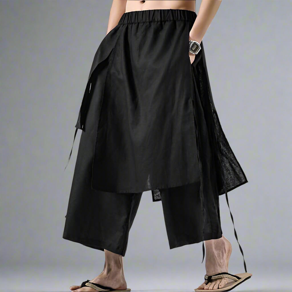Pantalons Amples Superposés Élégants -  mode streetwear - Pantalons Amples Style Hakama Inspirés du Streetwear