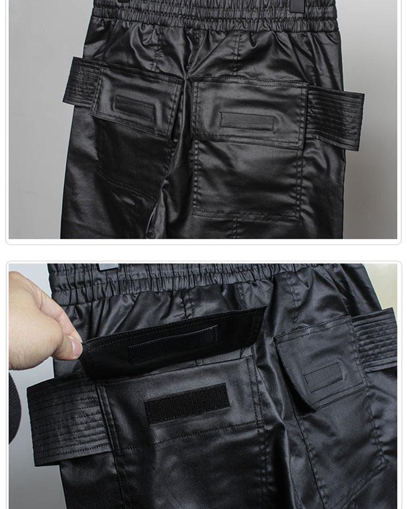 Pantalons Cargo Cirés Noirs Chic -  pantalons fonctionnels - Pantalons Cargo Cirés Noirs Pour un Style Chic