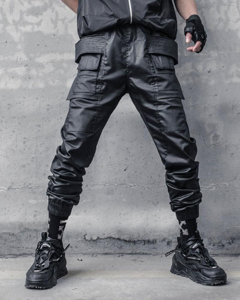 Pantalons Cargo Cirés Noirs Chic - pantalons pour homme - Pantalons Cargo Cirés Noirs Pour un Style Chic