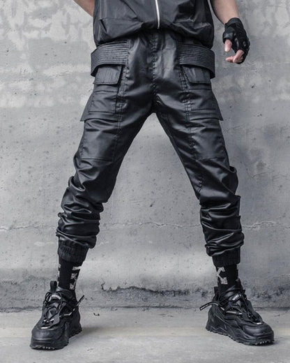 Pantalons Cargo Cirés Noirs Chic - pantalons pour homme - Pantalons Cargo Cirés Noirs Pour un Style Chic