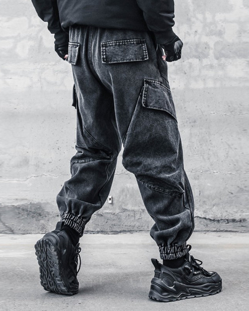 Pantalons Cargo en Denim Noir Élégant -  denim noir - Pantalons Cargo en Denim Noir pour Style Décontracté