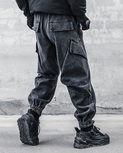 Pantalons Cargo en Denim Noir Élégant -  denim noir - Pantalons Cargo en Denim Noir pour Style Décontracté