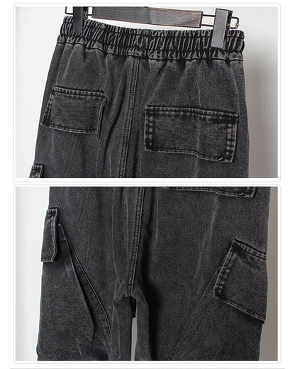 Pantalons Cargo en Denim Noir Élégant - pantalons décontractés - Pantalons Cargo en Denim Noir pour Style Décontracté