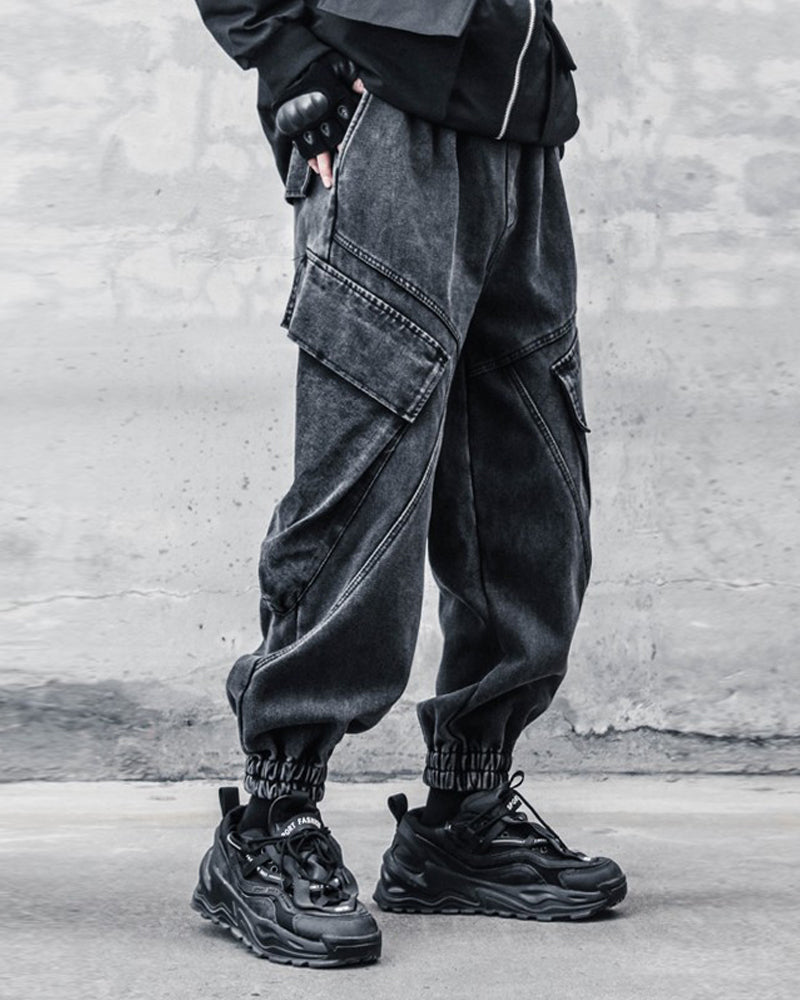 Pantalons Cargo en Denim Noir Élégant - pantalons décontractés - Pantalons Cargo en Denim Noir pour Style Décontracté