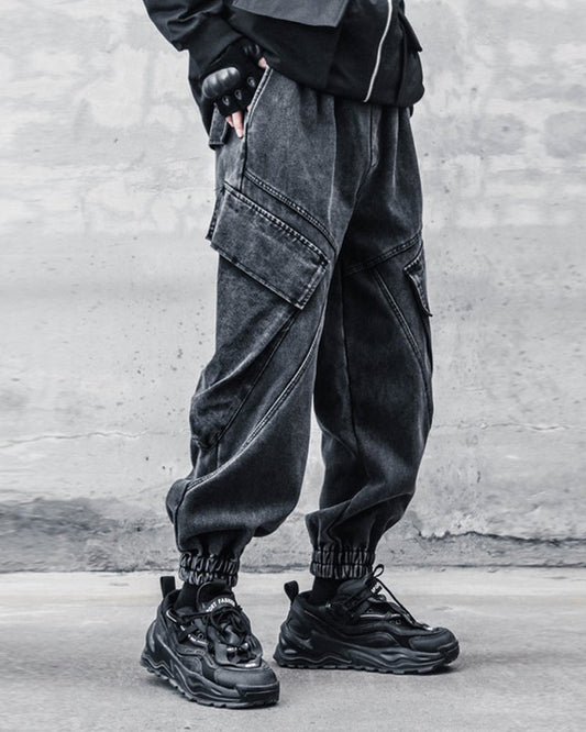 Pantalons Cargo en Denim Noir Élégant - pantalons décontractés - Pantalons Cargo en Denim Noir pour Style Décontracté