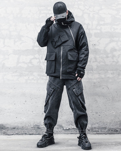 Pantalons Cargo en Denim Noir Élégant -  pratique - Pantalons Cargo en Denim Noir pour Style Décontracté