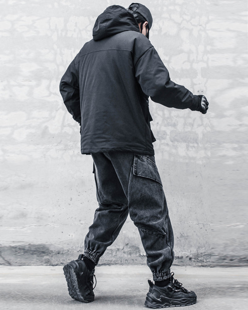Pantalons Cargo en Denim Noir Élégant -  style urbain - Pantalons Cargo en Denim Noir pour Style Décontracté
