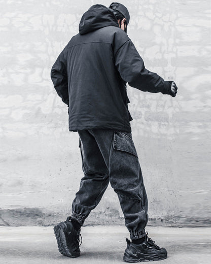 Pantalons Cargo en Denim Noir Élégant -  style urbain - Pantalons Cargo en Denim Noir pour Style Décontracté