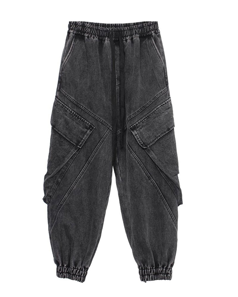 Pantalons Cargo en Denim Noir Élégant -  tenue urbaine - Pantalons Cargo en Denim Noir pour Style Décontracté