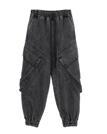 Pantalons Cargo en Denim Noir Élégant -  tenue urbaine - Pantalons Cargo en Denim Noir pour Style Décontracté