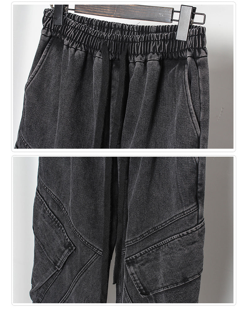 Pantalons Cargo en Denim Noir Élégant -  vêtements homme femme - Pantalons Cargo en Denim Noir pour Style Décontracté