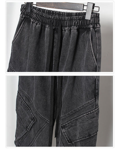Pantalons Cargo en Denim Noir Élégant -  vêtements homme femme - Pantalons Cargo en Denim Noir pour Style Décontracté