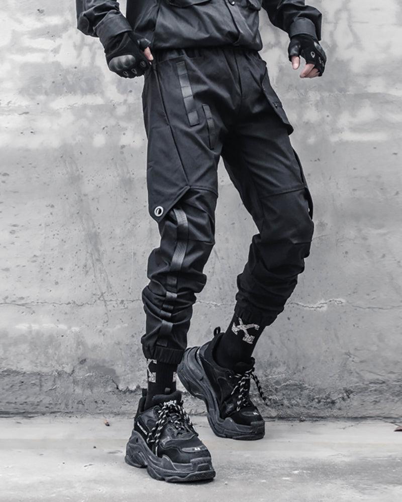 Pantalons Cargo Patchwork Noir Chic -  chic - Pantalons Cargo Patchwork Noir Chic pour un Style Urbain