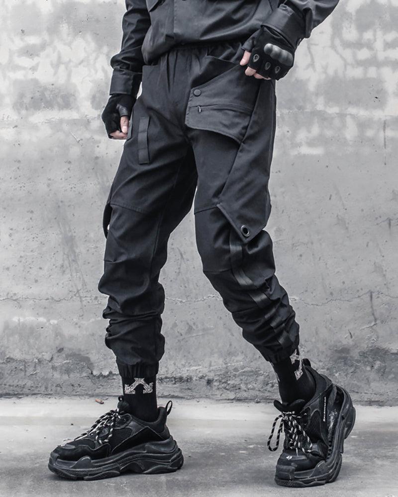 Pantalons Cargo Patchwork Noir Chic - confort et durabilité - Pantalons Cargo Patchwork Noir Chic pour un Style Urbain